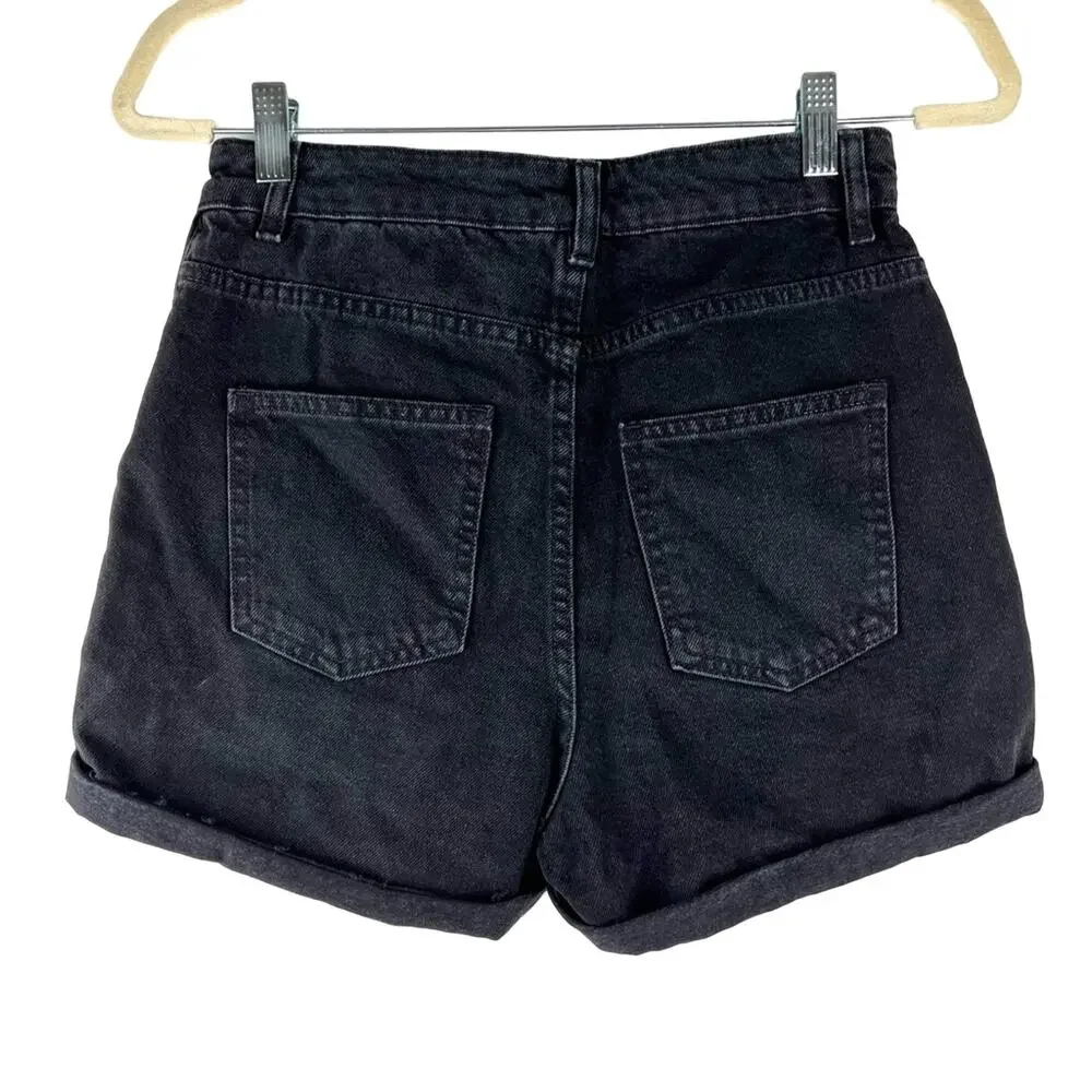 NEW ASOS High-Waisted Denim Mom Shorts Washed Black 4 Small